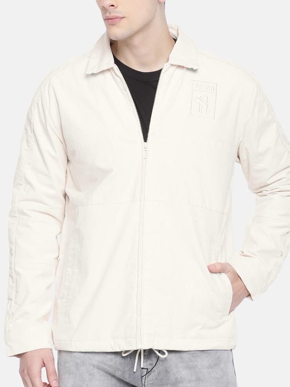 Puma x Big Sean Men’s Corduroy Zip-Up Collared Beige Neutral Jacket - Medium